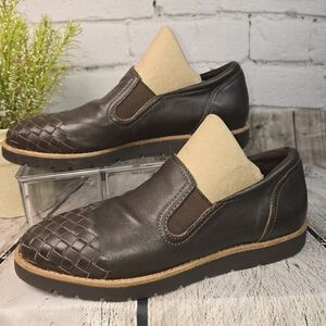 VANELI COMFORT SHOES BROWN LEATHER WOVEN CAP ROUND TOE SLIP ON WOMENS 7